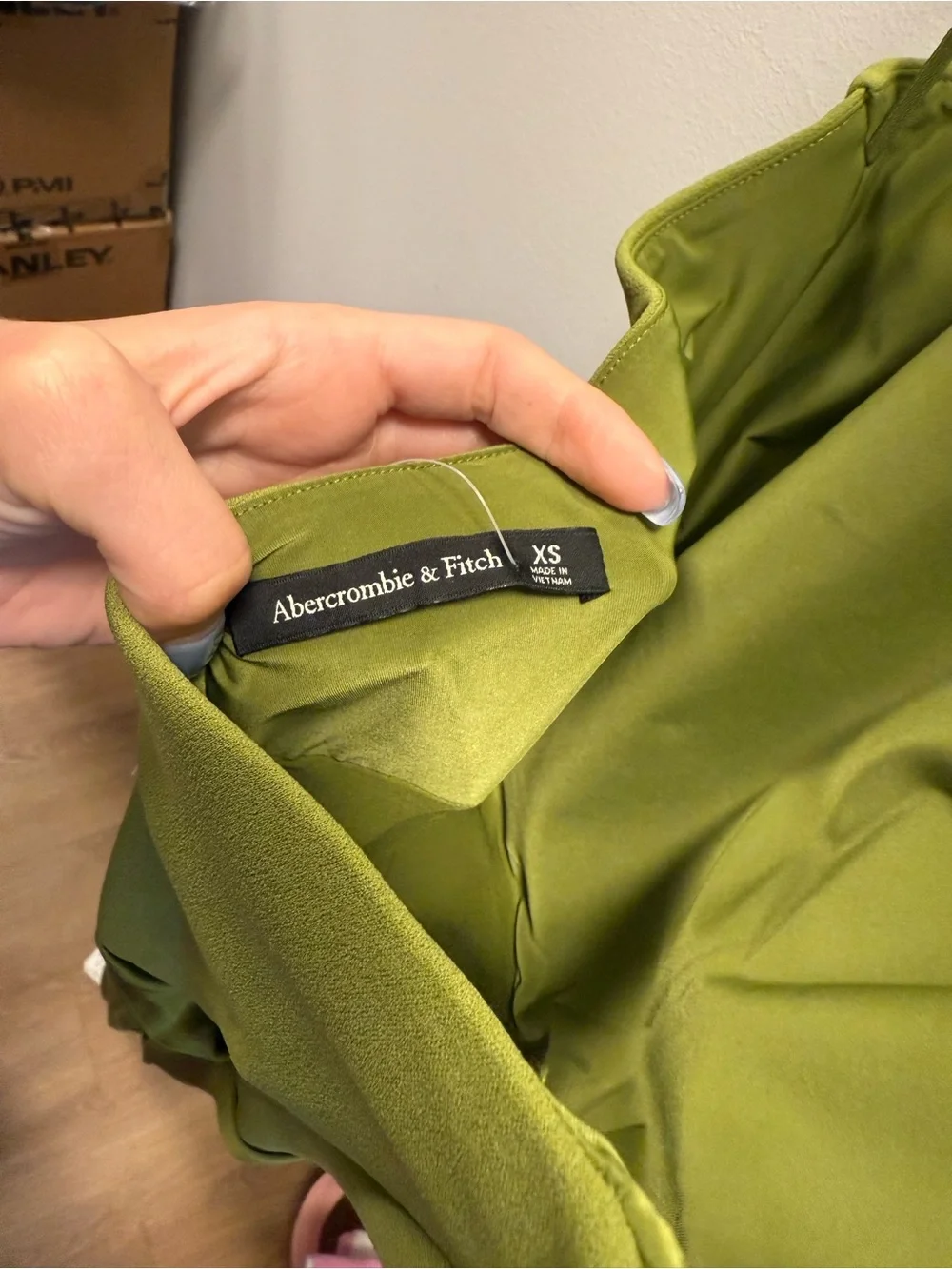 NWT Abercrombie Olive Mixed Fabric Halter Dress